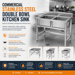 Stainless Steel Double Bowl Kitchen Sink Station