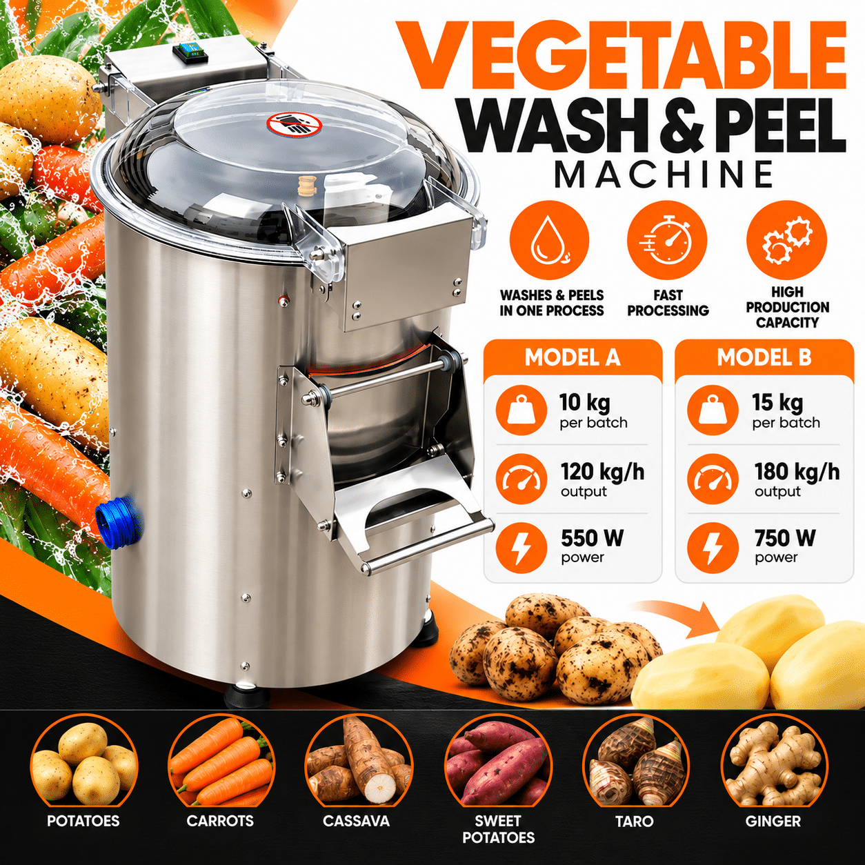 Vegetable Wash and Peel Machine